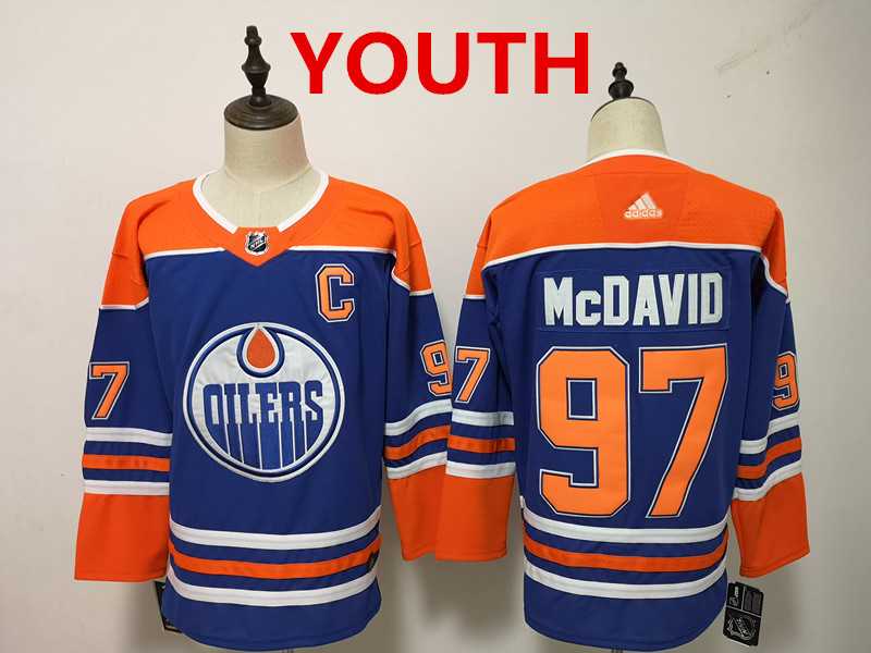 Youth Edmonton Oilers #97 Connor McDavid Royal Blue With Orange Home Hockey Adidas Stitched Jersey->nhl youth jerseys->NHL Jersey